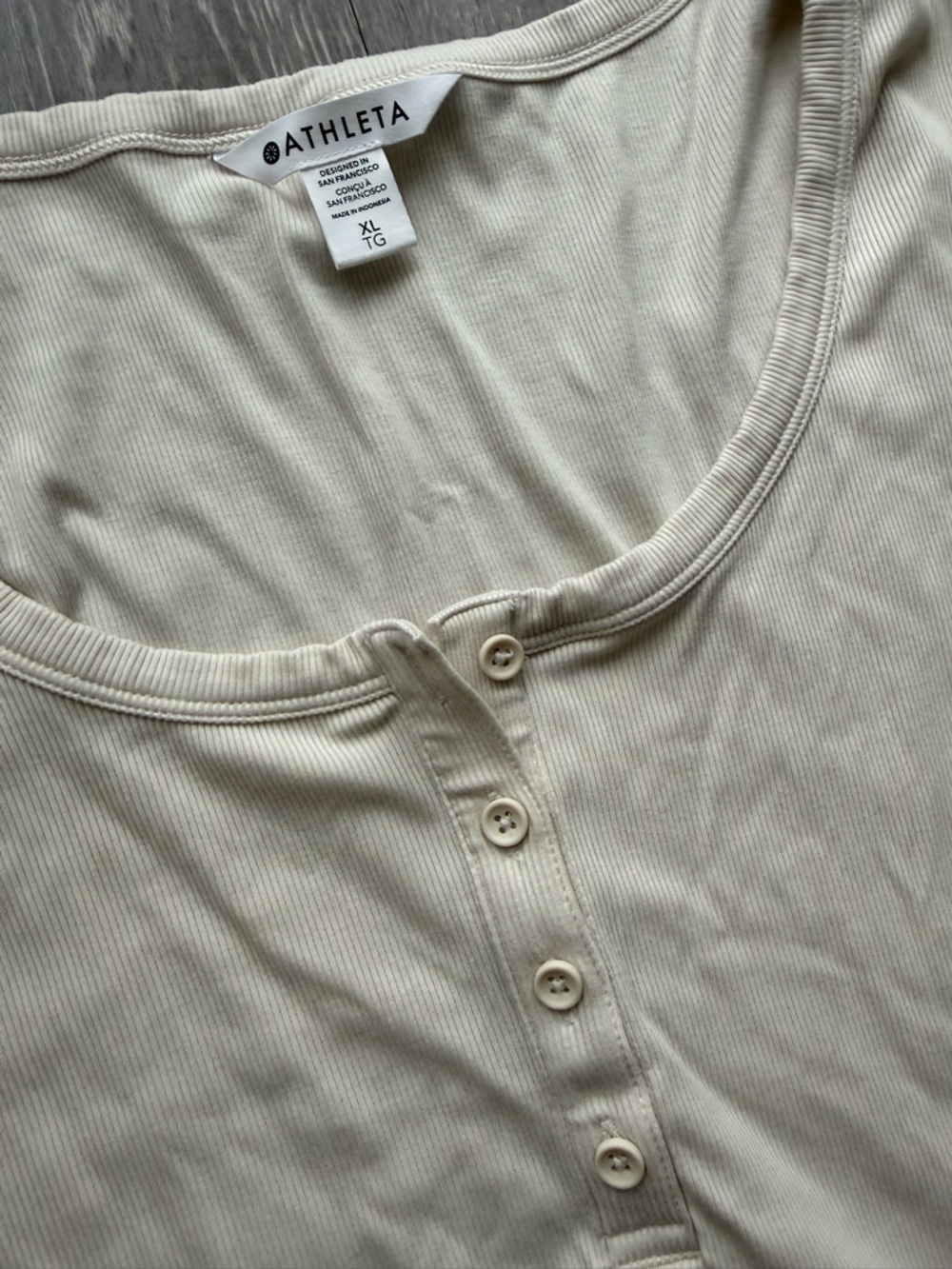 Athleta - Cream Ribbed Henley Long Sleeve Shirt